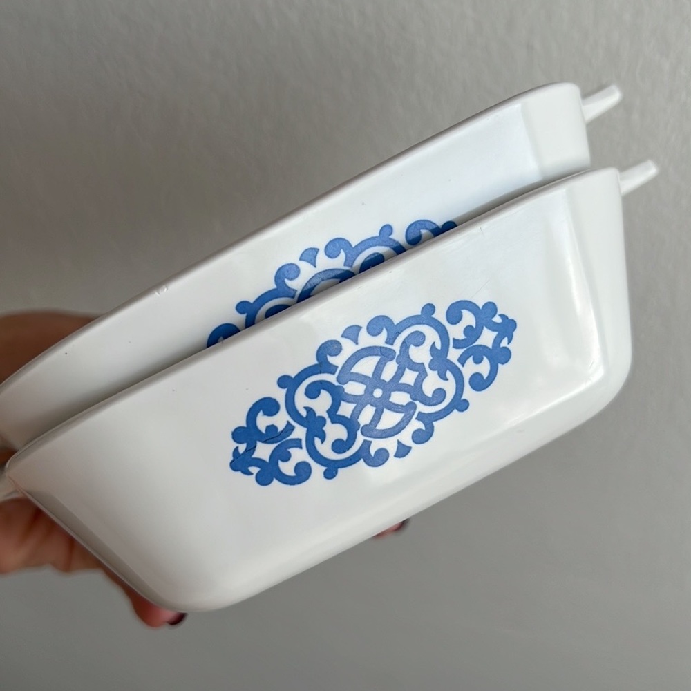 2 Vintage Corning Ware Shell Oil Macrame Blue Petite Pans 1 3/4 Cup (P-41-B)